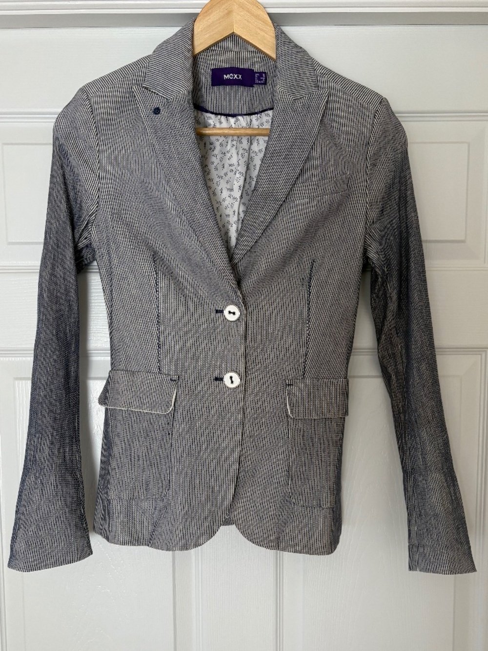 Mexx Classic Fitted Seersucker Striped Smart Casual Work Summer Blazer Sz Small